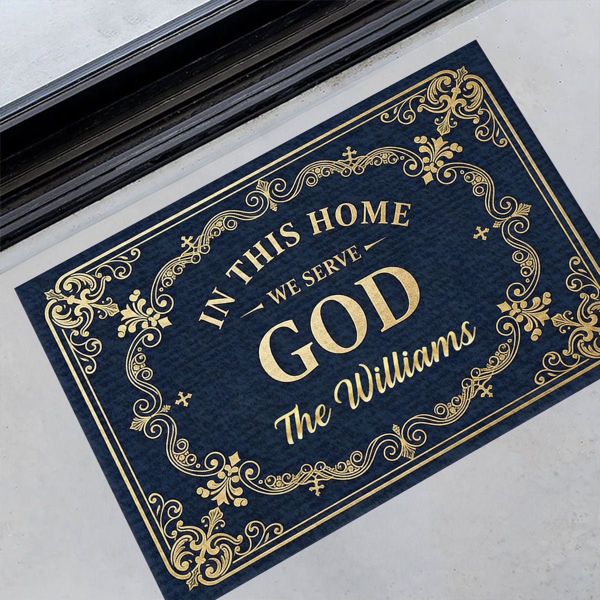In This Home We Serve God - Personalized Doormat - Christian Faith Home Decor