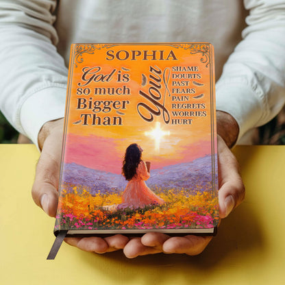 God Is So Much Bigger Than - Personalized Leather Notebook GMJSNB200025