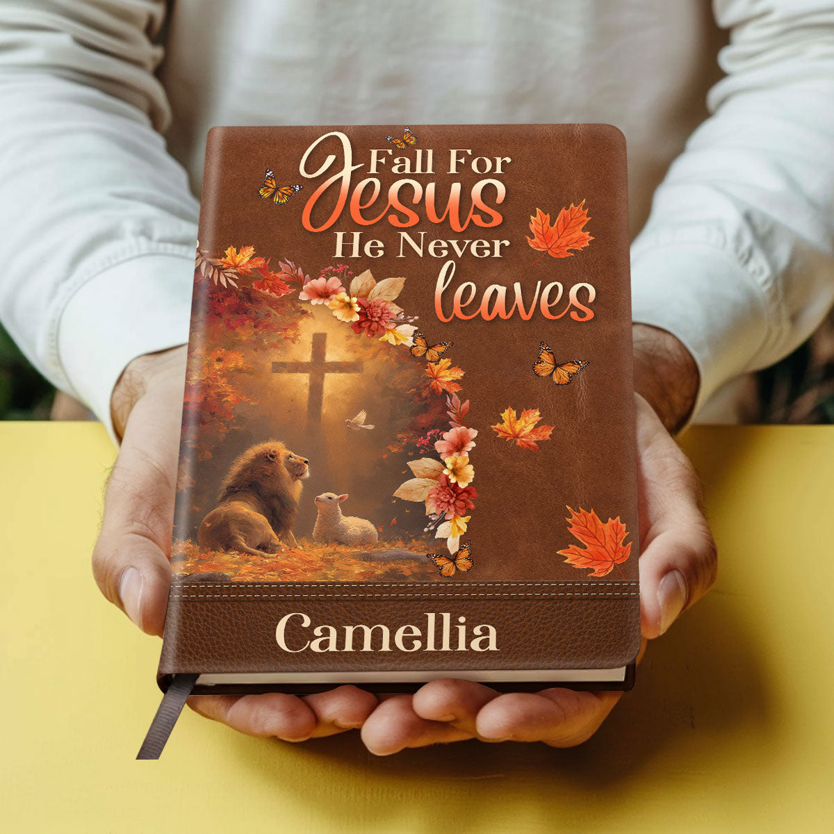 Fall For Jesus - Personalized Leather Cover Notebook GMJSNB200052