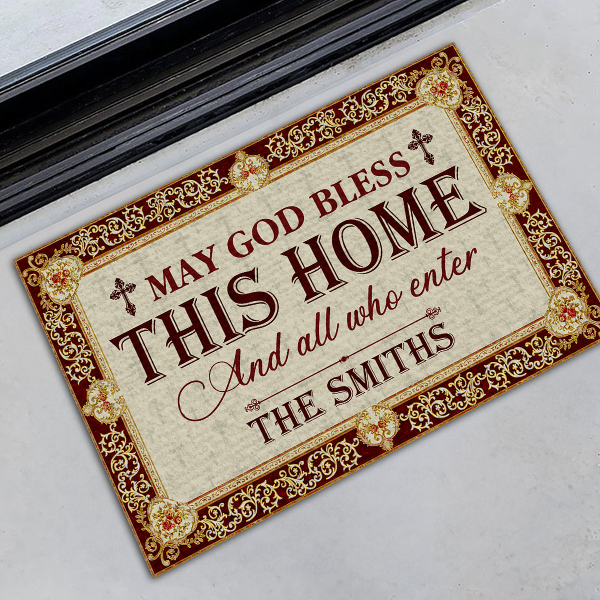 May God Bless This Home - Personalized Doormat
