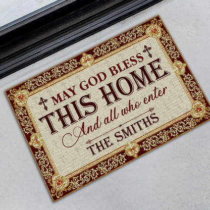 May God Bless This Home - Personalized Doormat