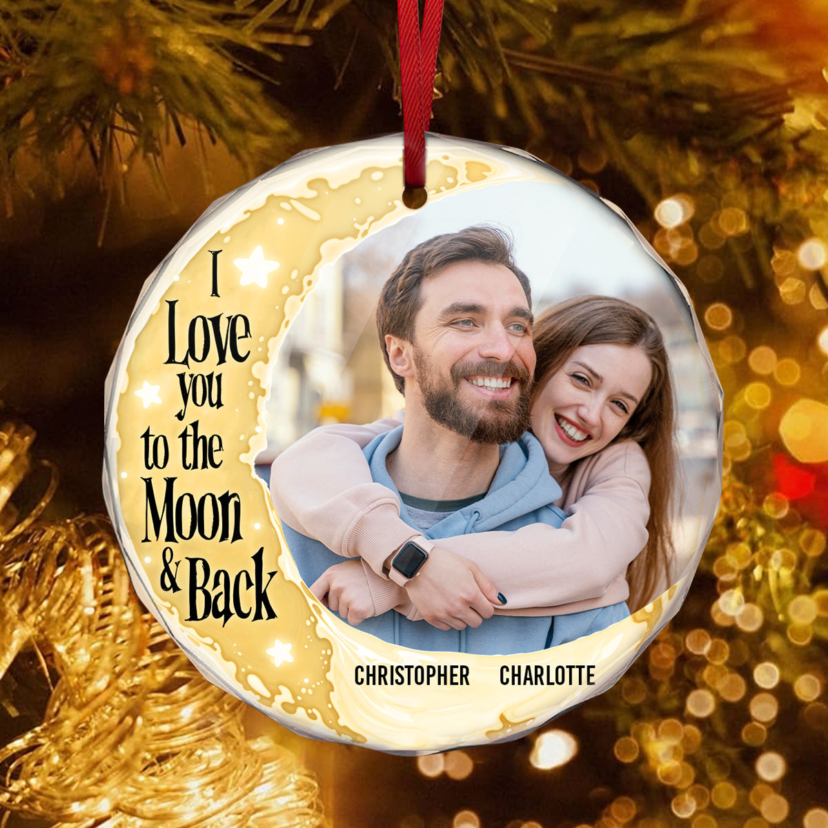 I Love You To The Moon And Back - Personalized Glass Ornament GOJS10275