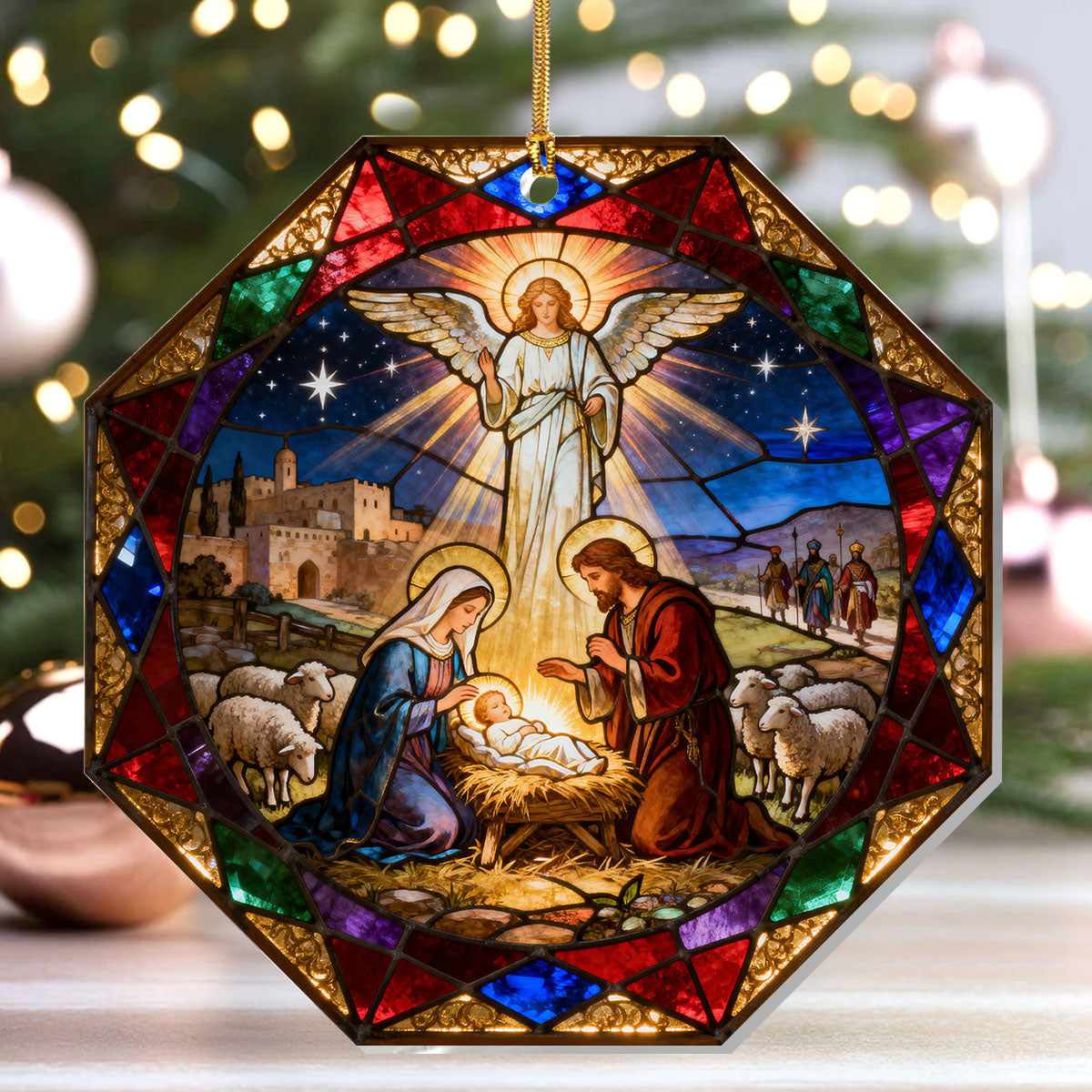 Christian Family Gift - Stained Glass Nativity - Acrylic Ornament GOJS10333