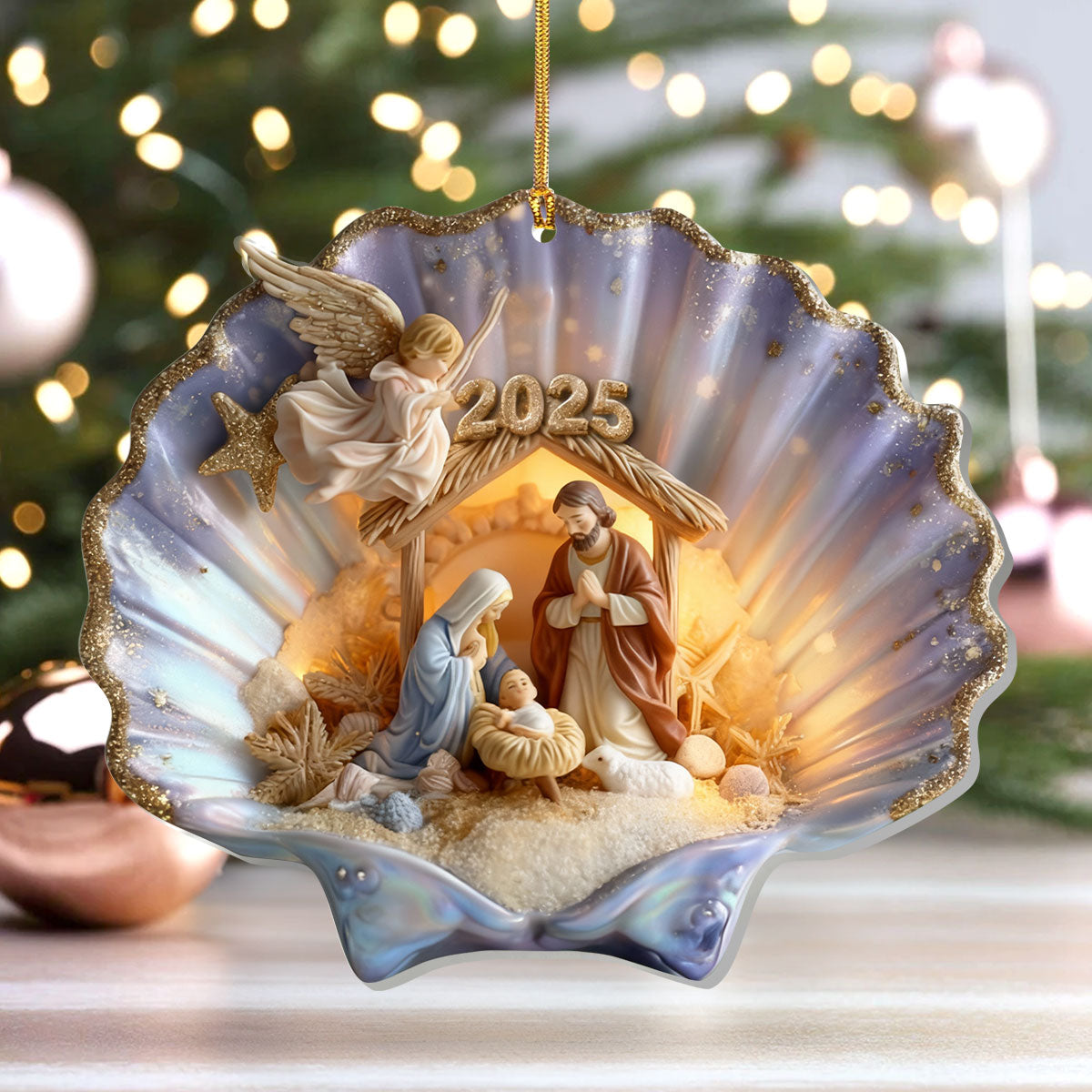 Nativity in a Seashell - Acrylic Ornament - Christian Home Decor GOJS10047