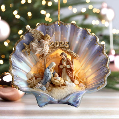 Nativity in a Seashell - Acrylic Ornament - Christian Home Decor GOJS10047