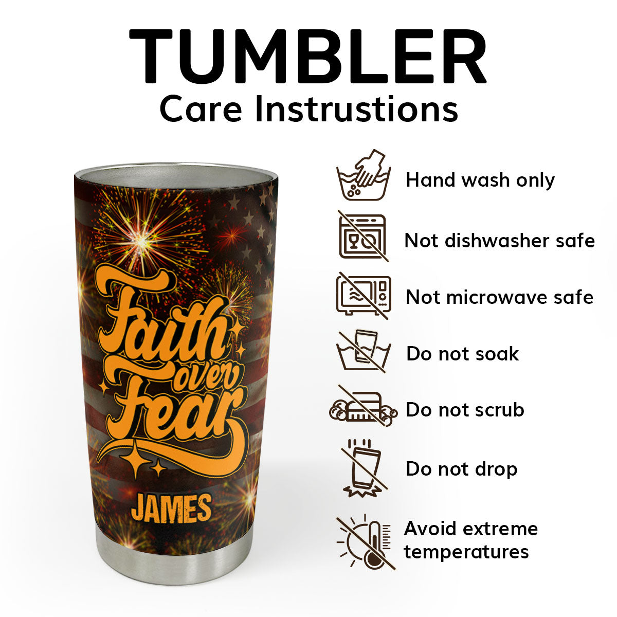 Faith Over Fear - Personalized Stainless Steel Tumbler