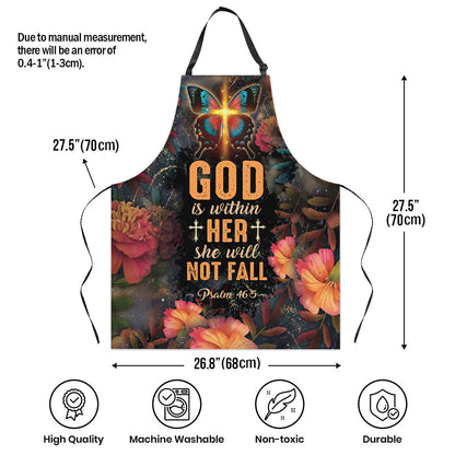 God Is Within Her - Faith Floral Kitchen Apron