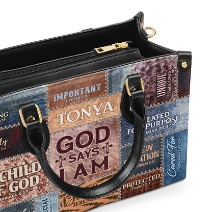 God Says I Am - Personalized Leather Handbag - Faith Inspirational Gift for Women GMJSLB200004