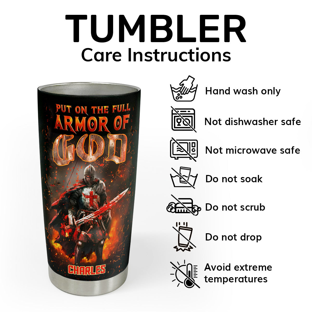 Full Armor of God - Personalized Tumbler - Christian Faith Gift