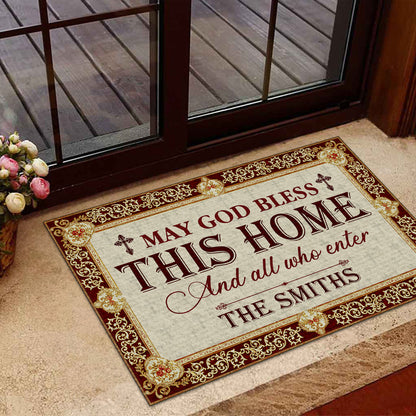 May God Bless This Home - Personalized Doormat