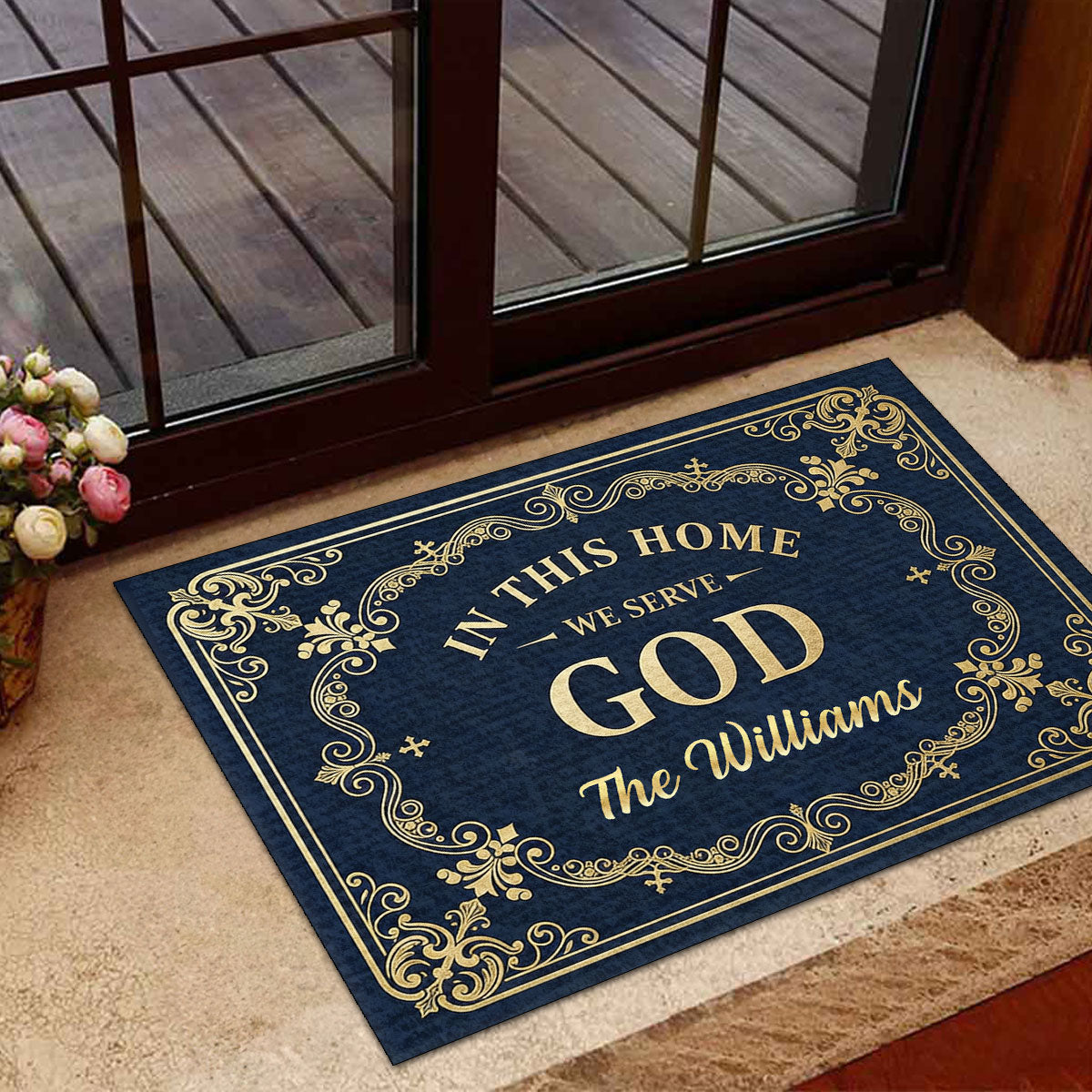 In This Home We Serve God - Personalized Doormat - Christian Faith Home Decor