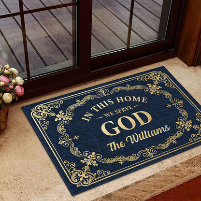 In This Home We Serve God - Personalized Doormat - Christian Faith Home Decor