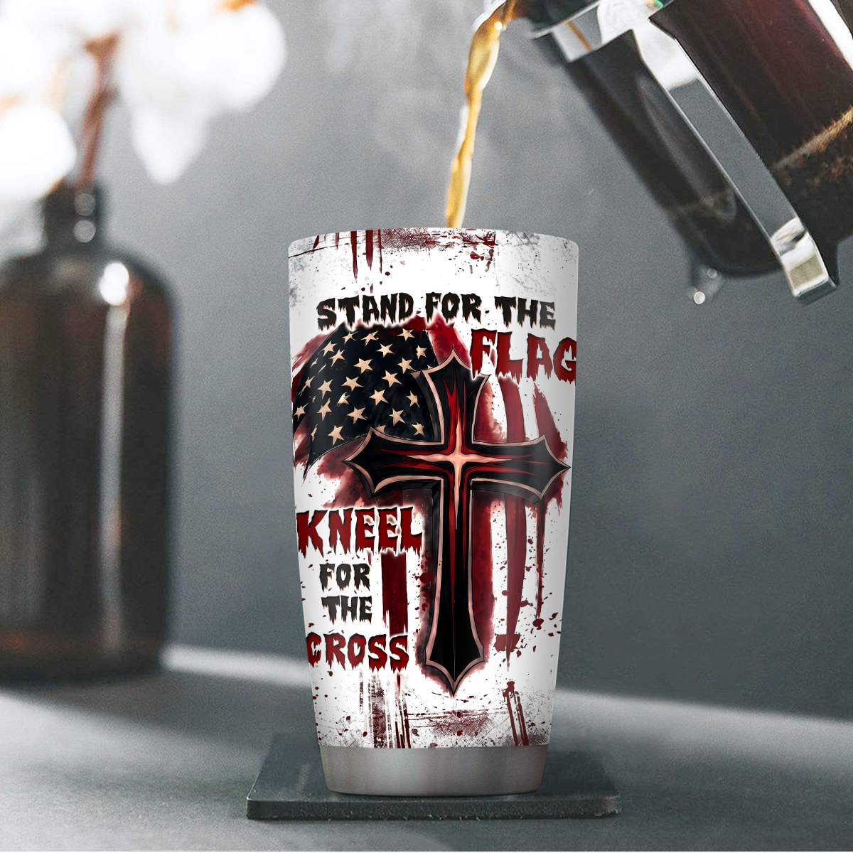 Stand For The Flag, Kneel For The Cross - Personalized Tumbler
