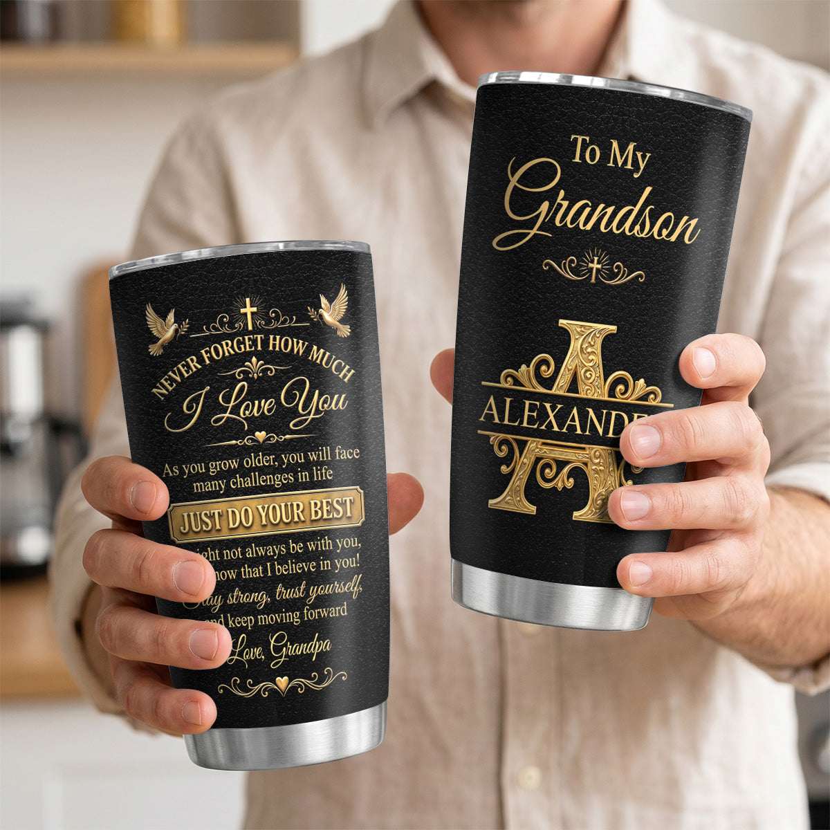 Never Forget How Much I Love You - Personalized Tumbler for Grandson