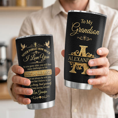 Never Forget How Much I Love You - Personalized Tumbler for Grandson