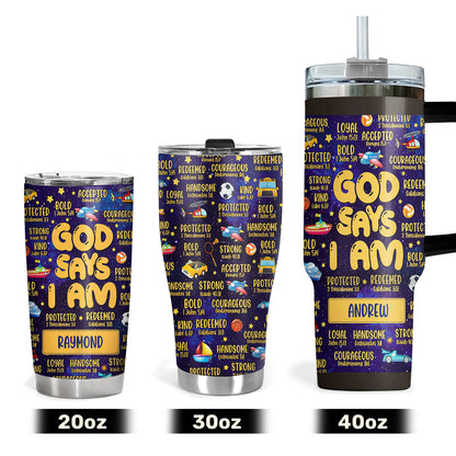 God Says I Am - Personalized Stainless Steel Tumbler