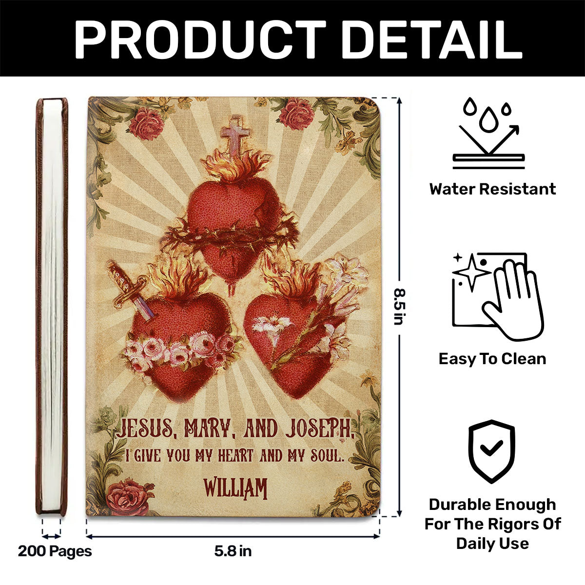 Hearts Of The Holy Family - Personalized Leather Cover Notebook GMJSNB200107