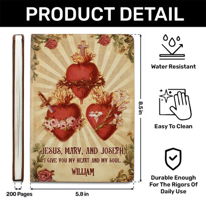 Hearts Of The Holy Family - Personalized Leather Cover Notebook GMJSNB200107