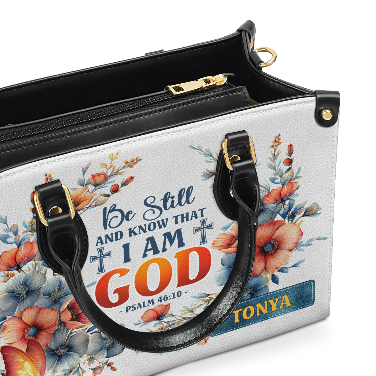 Gift For Women - Be Still And Know That I Am God - Personalized Leather Handbag Custom Name Inspirational Christian Faith GMJSLB200017