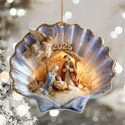 Nativity in a Seashell - Acrylic Ornament - Christian Home Decor GOJS10047