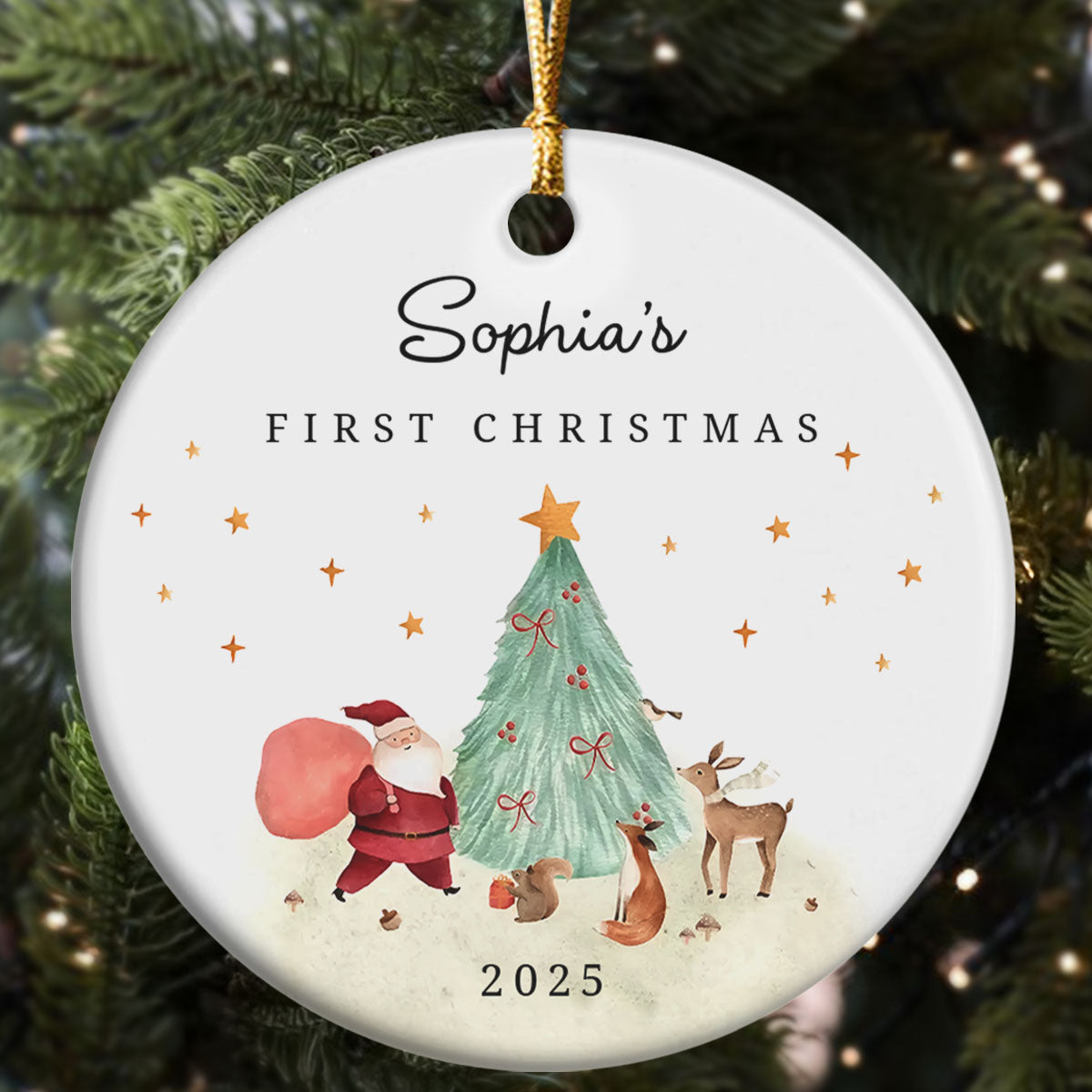 First Christmas - Personalized Round Ceramic Ornament GOJS10037