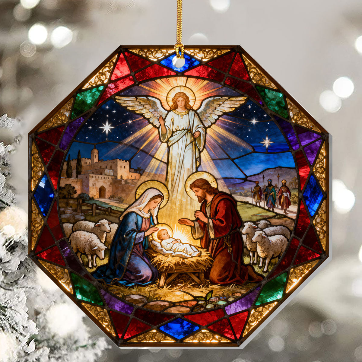 Christian Family Gift - Stained Glass Nativity - Acrylic Ornament GOJS10333