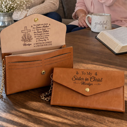 A Sister In Christ - Personalized Leather Envelope Wallet