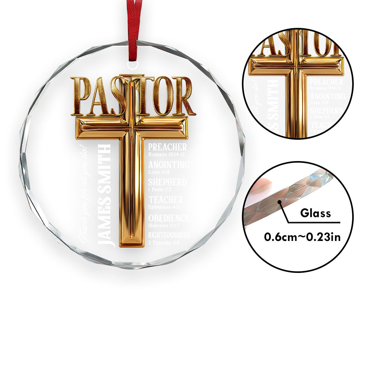 To My Pastor - Personalized Round Glass Ornament GOJS10078