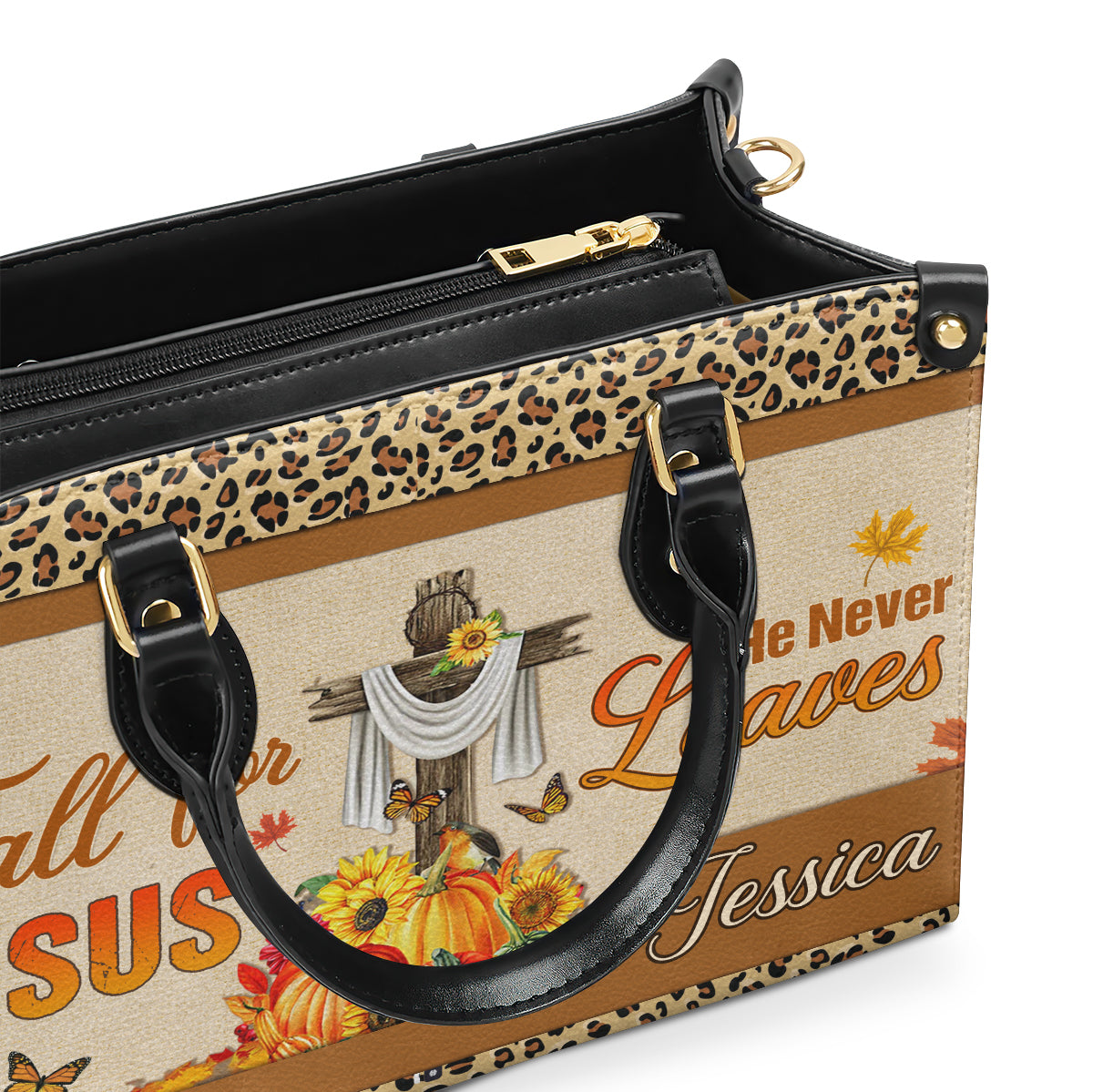 Fall For Jesus - Personalized Leather Handbag Christian Floral GMJSLB200082
