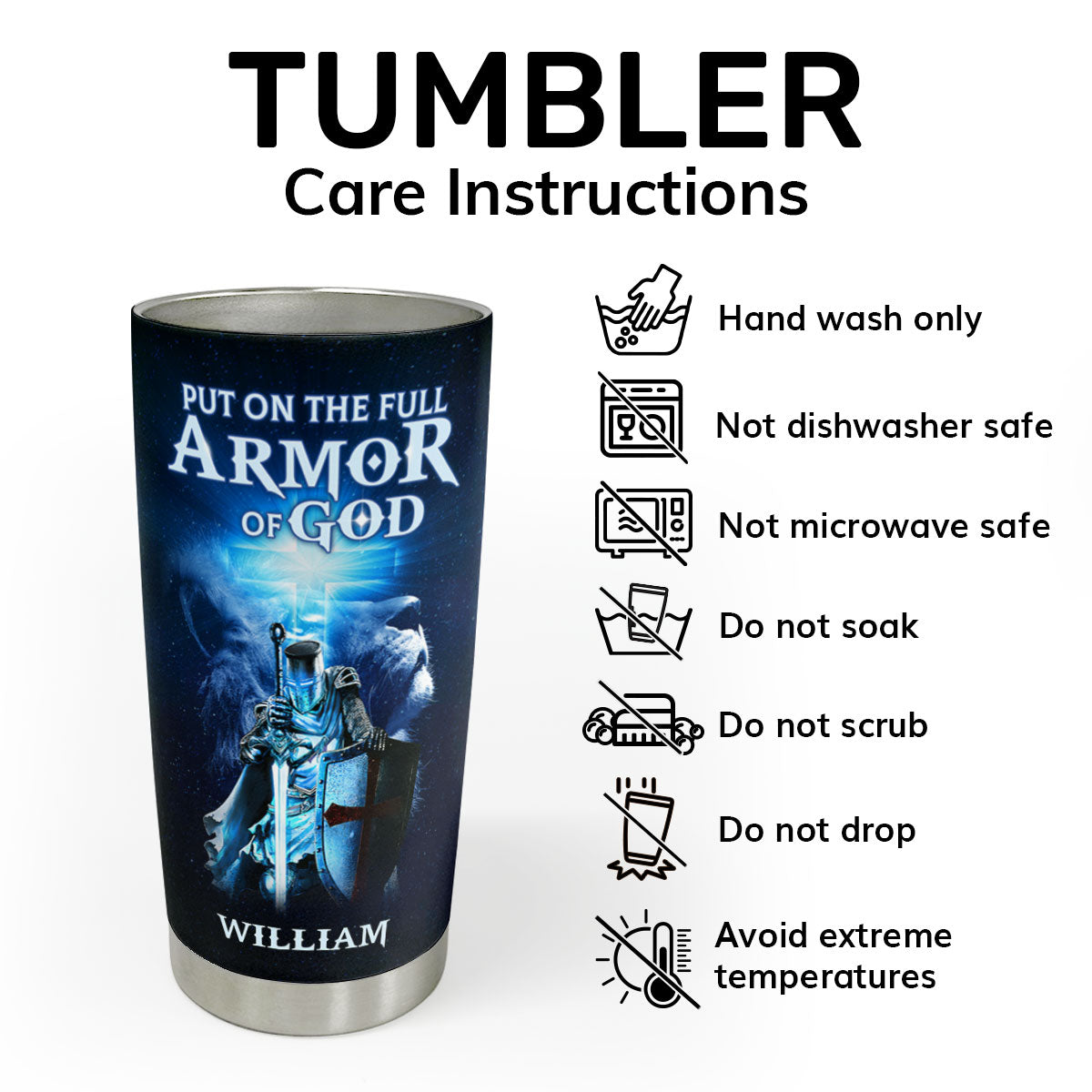 Put On The Full Armor Of God - Personalized Stainless Steel Tumbler 20oz