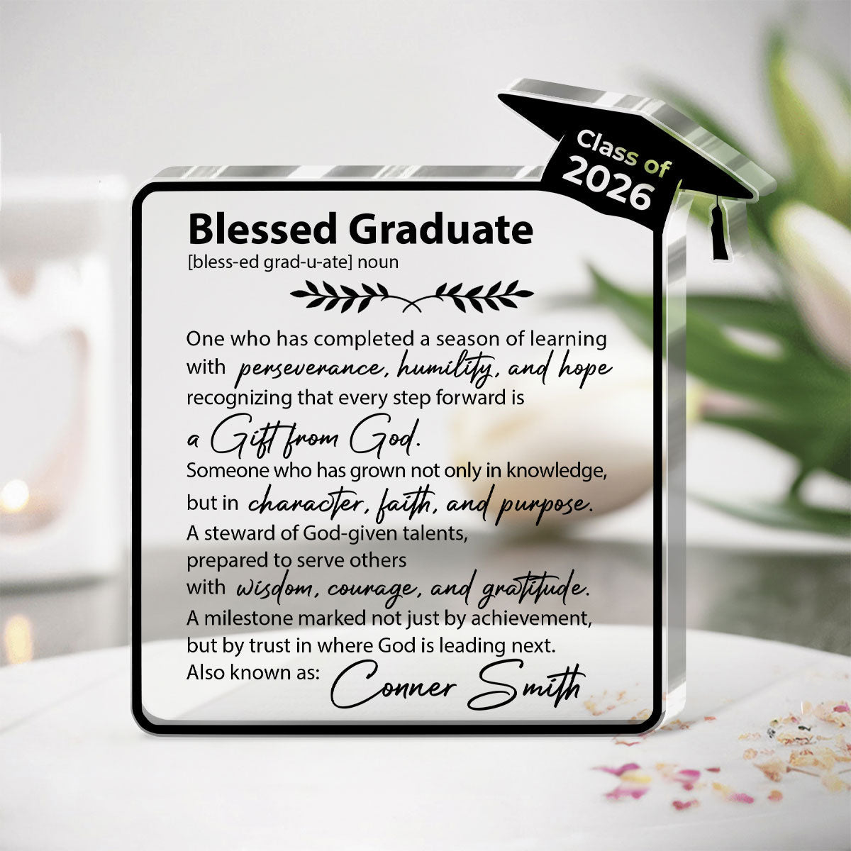 Faith-Inspired Graduation Keepsake - Personalized Acrylic Plaque GAPJS10096