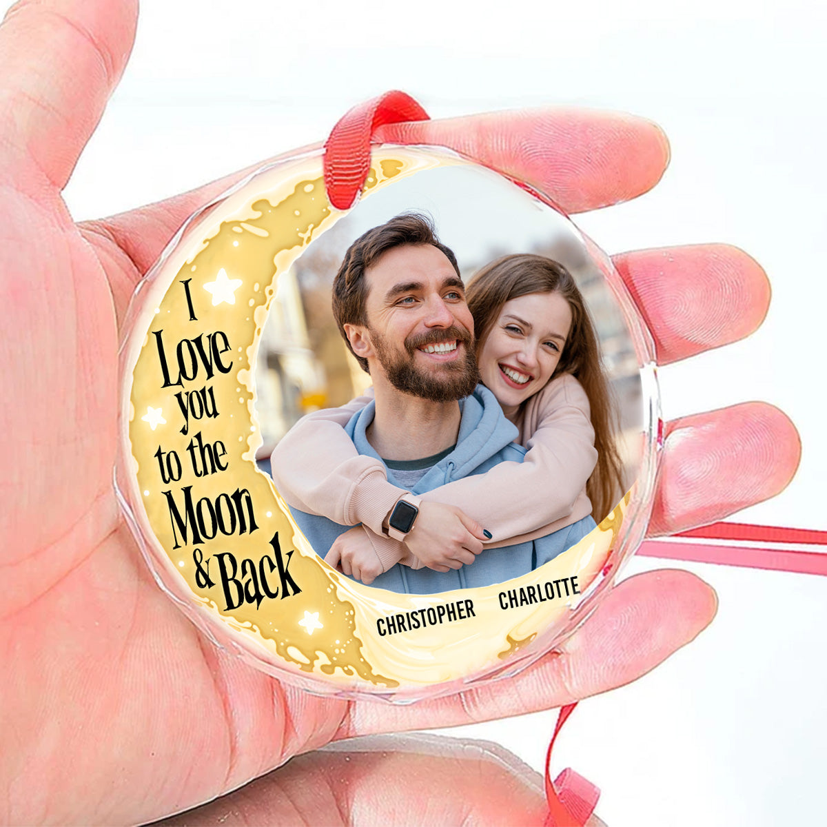 I Love You To The Moon And Back - Personalized Glass Ornament GOJS10275