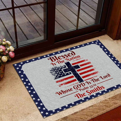 Blessed Is The Nation Whose God Is The Lord - Personalized Doormat