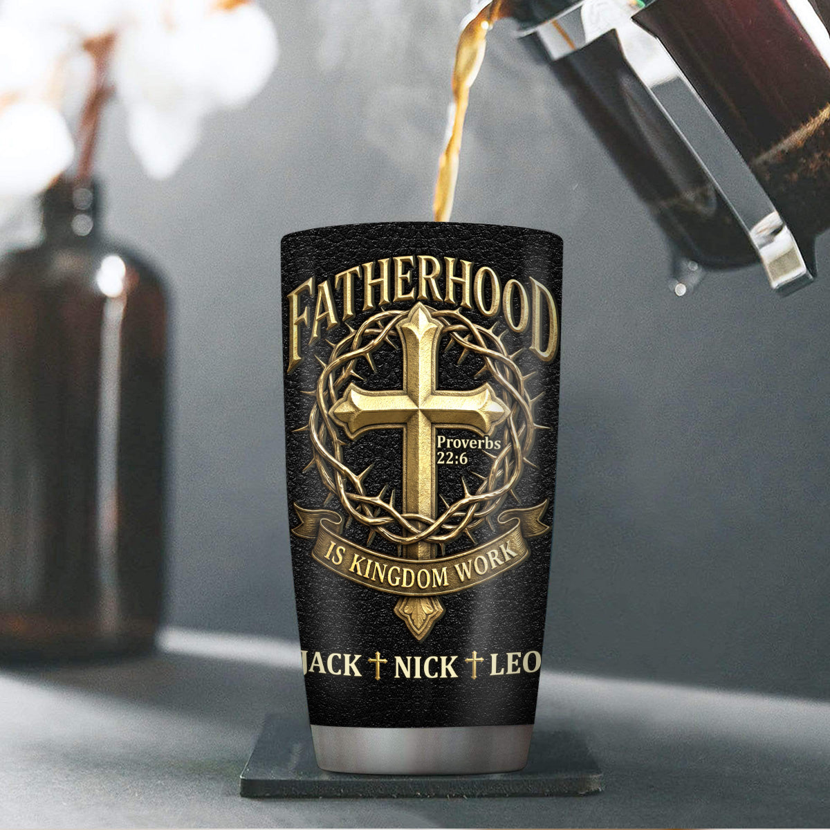 Fatherhood Is Kingdom Work - Personalized Stainless Steel Tumbler