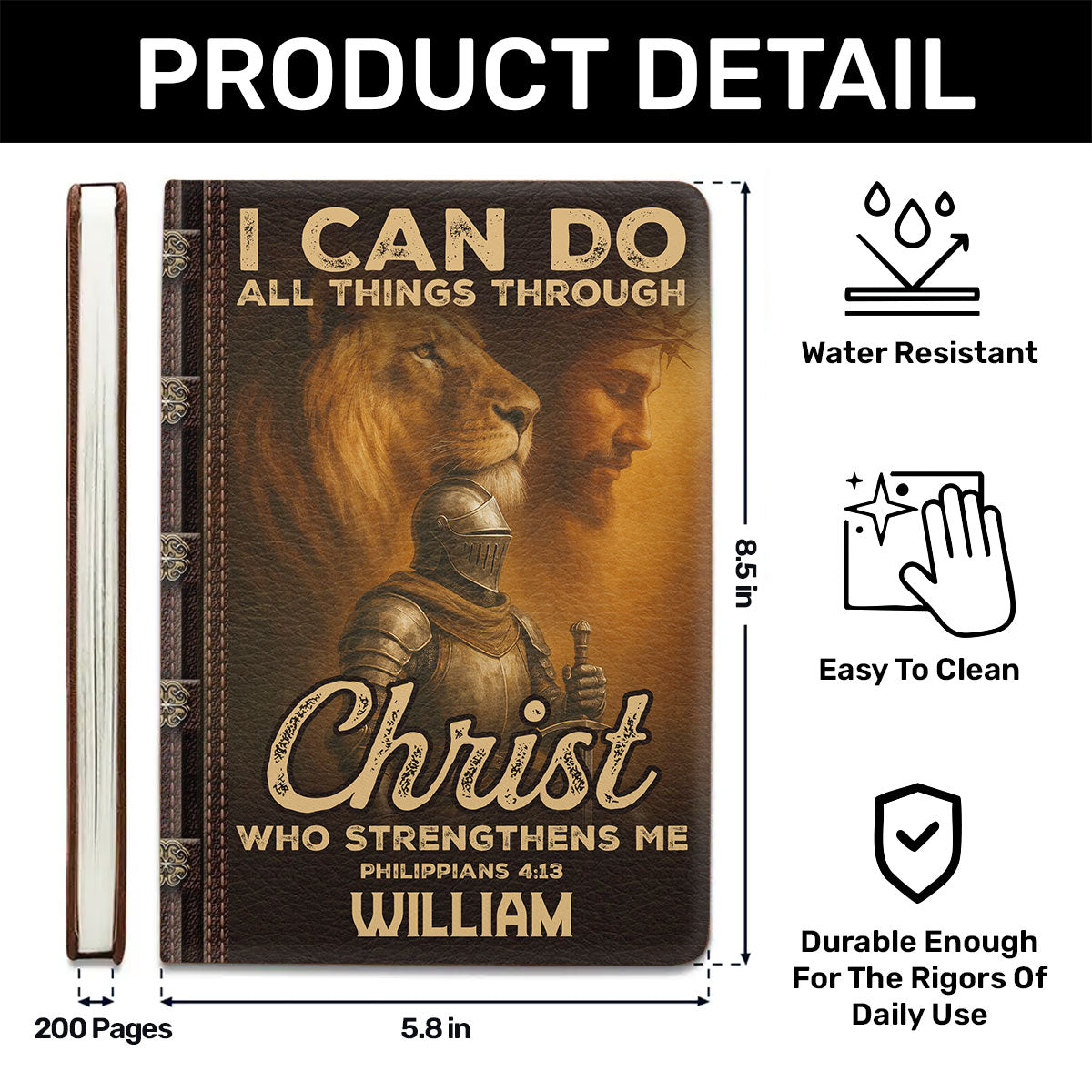 I Can Do All Things Through Christ - Personalized Leather Notebook GMJSNB200064