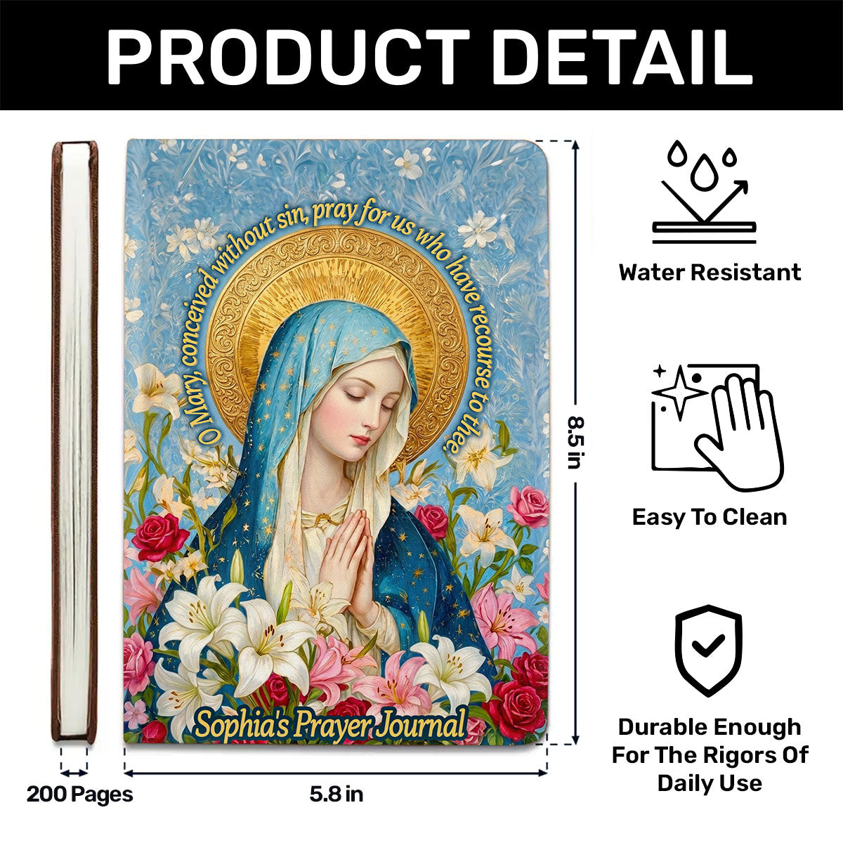 Our Lady Of Grace And Roses - Personalized Leather Cover Notebook GMJSNB200001