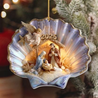 Nativity in a Seashell - Acrylic Ornament - Christian Home Decor GOJS10047