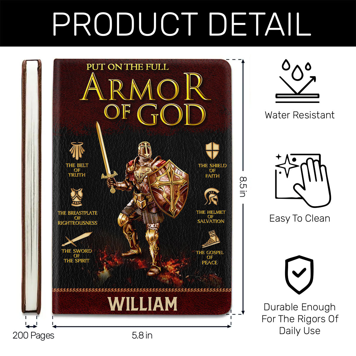 Armor Of God - Personalized Leather Cover Notebook GMJSNB200078