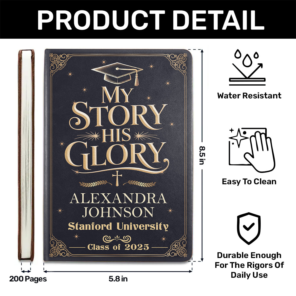 My Story His Glory - Personalized Leather Cover Notebook - Gift For Graduate GMJSNB200094
