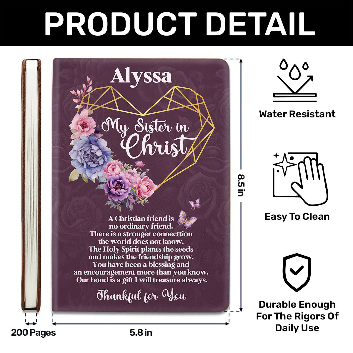 Thankful for My Sister in Christ - Personalized Leather Notebook GMJSNB200084