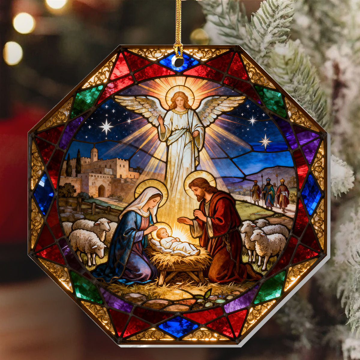 Christian Family Gift - Stained Glass Nativity - Acrylic Ornament GOJS10333