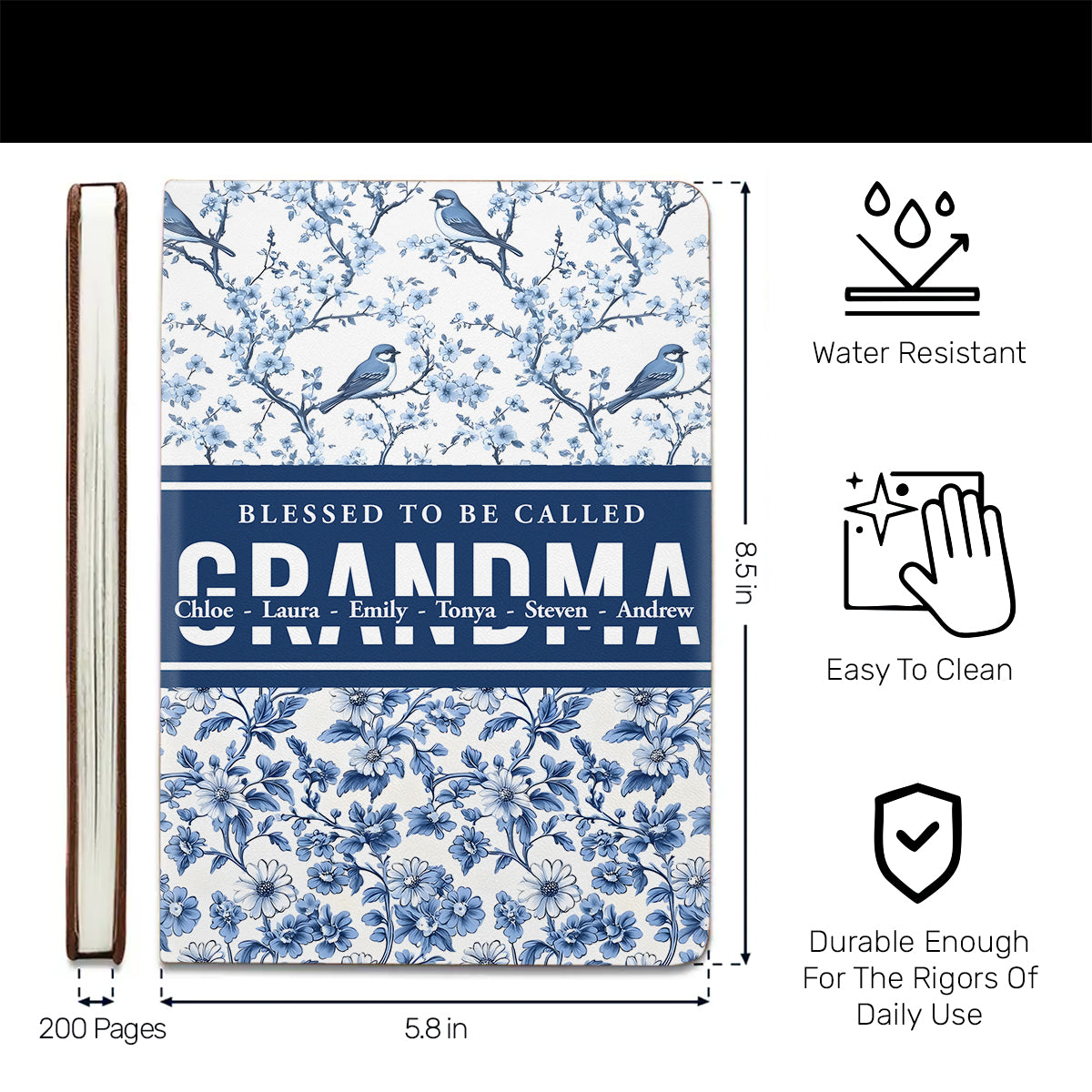 Family in Toile De Jouy - Personalized Leather Cover Notebook GMJSNB200061