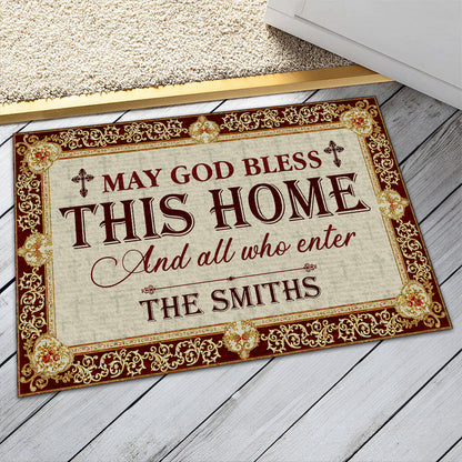 May God Bless This Home - Personalized Doormat