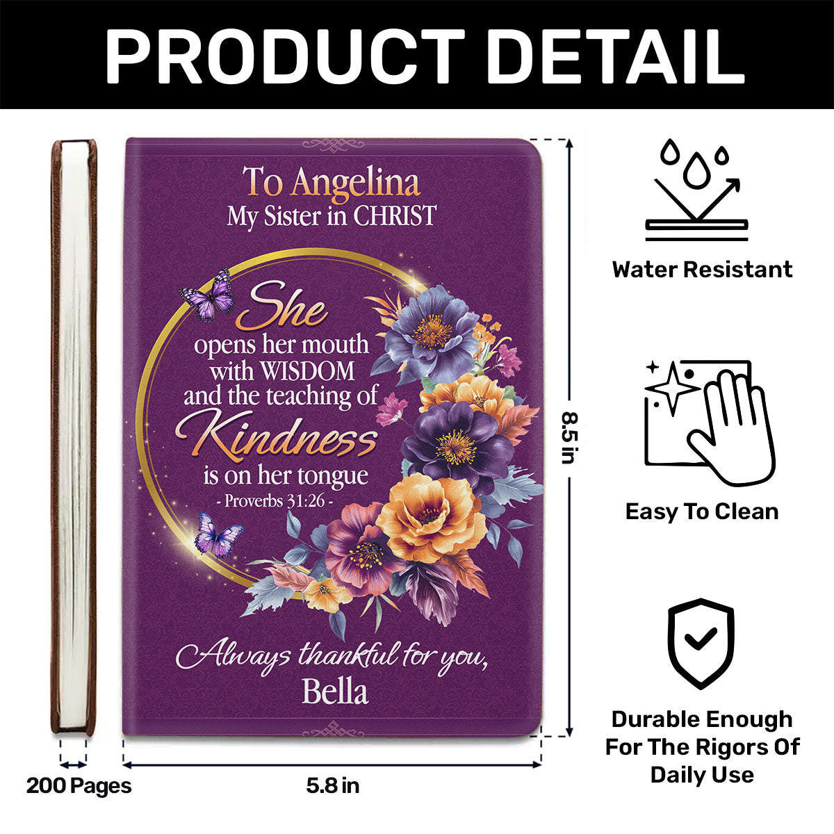 She Opens Her Mouth With Wisdom - Personalized Leather Cover Notebook GMJSNB200075
