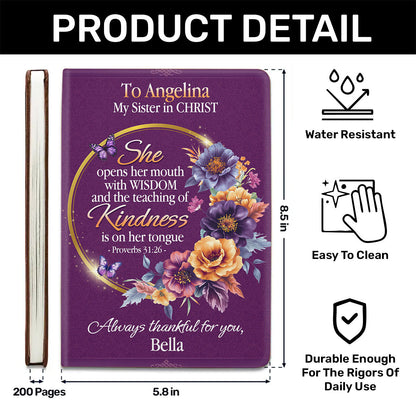 She Opens Her Mouth With Wisdom - Personalized Leather Cover Notebook GMJSNB200075