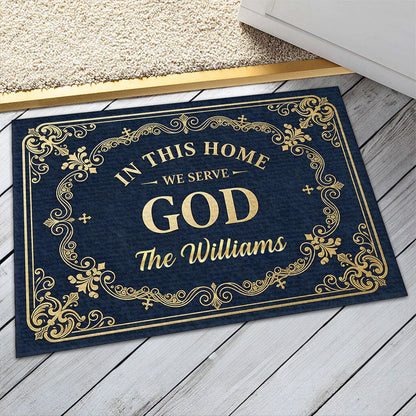 In This Home We Serve God - Personalized Doormat - Christian Faith Home Decor