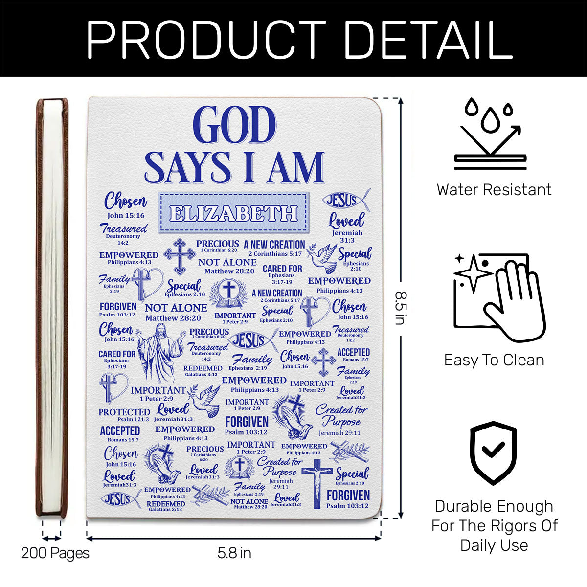 God Says I Am - Personalized Leather Cover Notebook GMJSNB200079