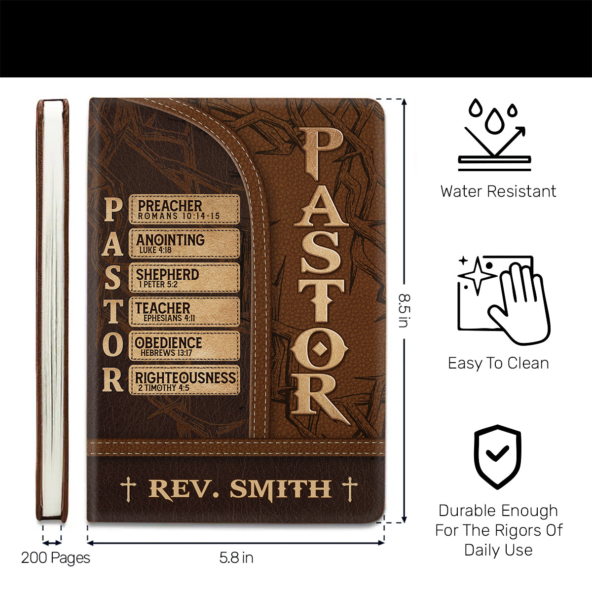 Faith-Inspired - Personalized Leather Notebook for Pastor GMJSNB200058