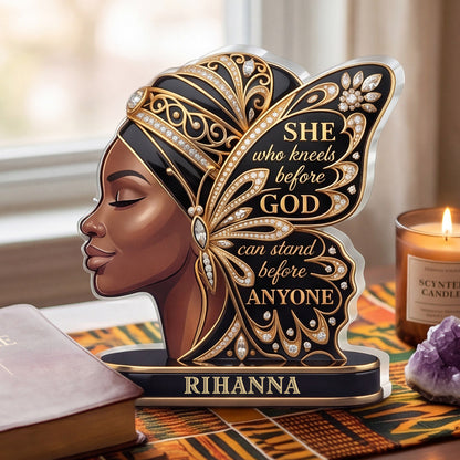She Who Kneels Before God - Personalized Acrylic Plaque - Faith Keepsake GAPJS10076