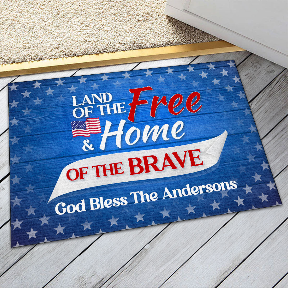 Land Of The Free And Home Of The Brave - Personalized Doormat GDMJS10084